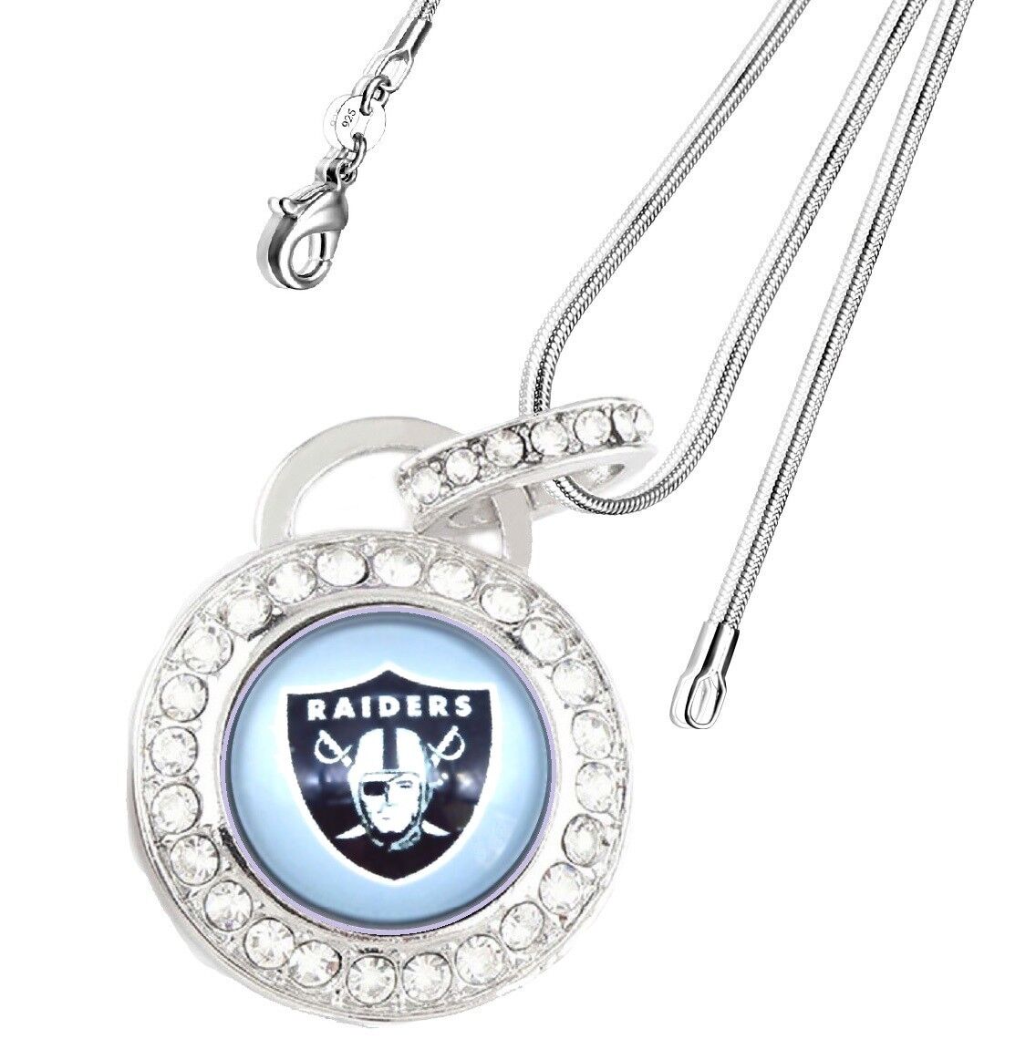 Oakland Raiders Sterling Silver Womens Link Chain Necklace Crystal Pendant D17