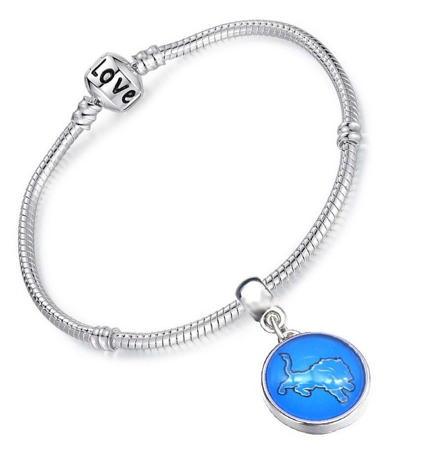 Detroit Lions Womens Sterling Silver Snake Link Bracelet Football Gift D13