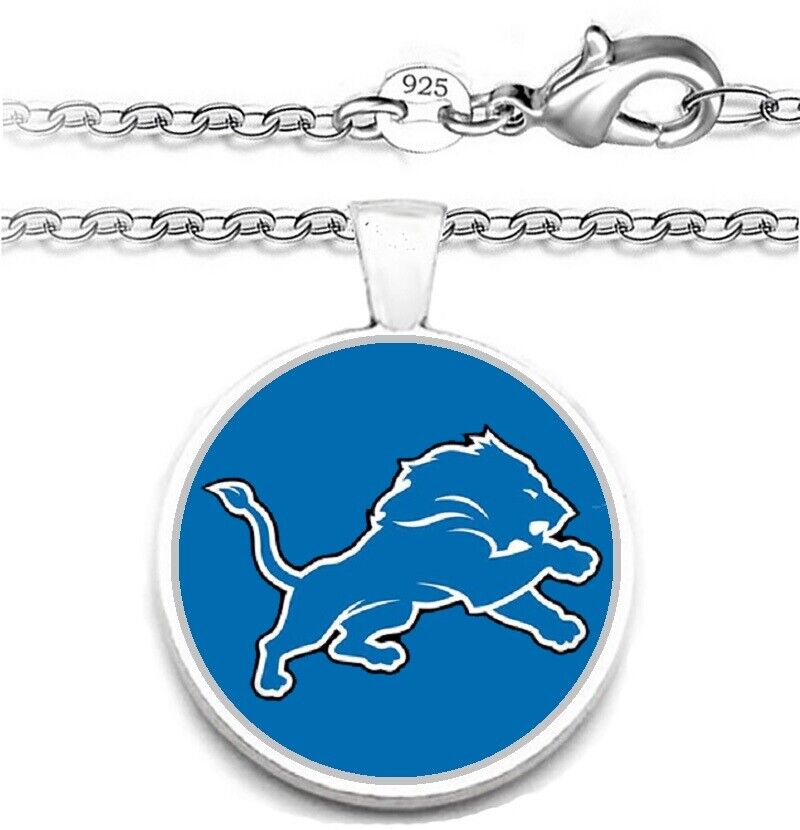 Detroit Lions Mens Womens 925 Silver Link Chain Necklace With Pendant A1