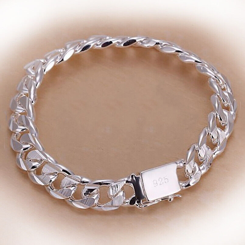 925 Sterling Silver Bracelets 8" Womens 10mm Wide Link Chain w GiftPkg D481