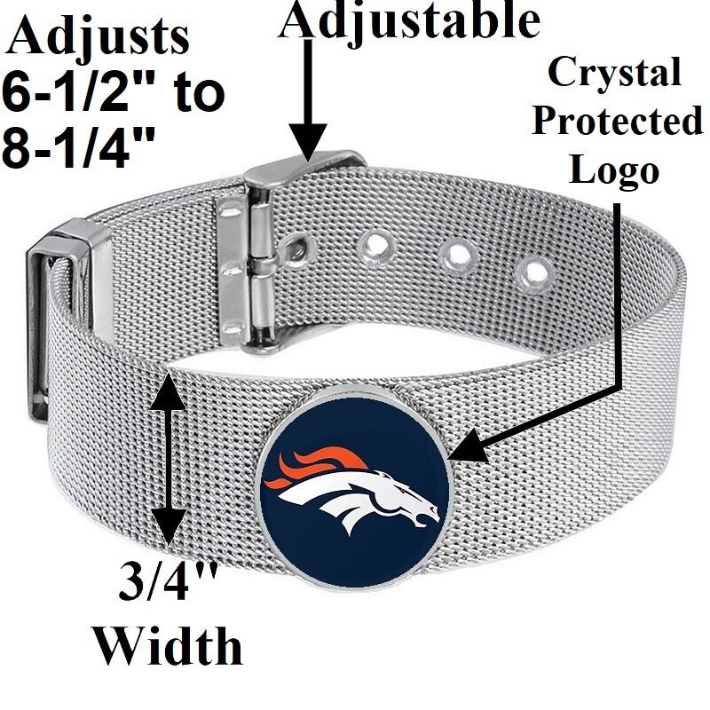 Denver Broncos Mens Womens Silver Adjustable Bracelet w Gift Pkg D6