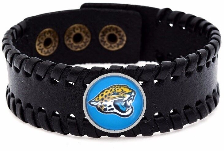 Jacksonville Jaguars Mens Womens Black Leather Bracelet Bangle Football Gift D8-