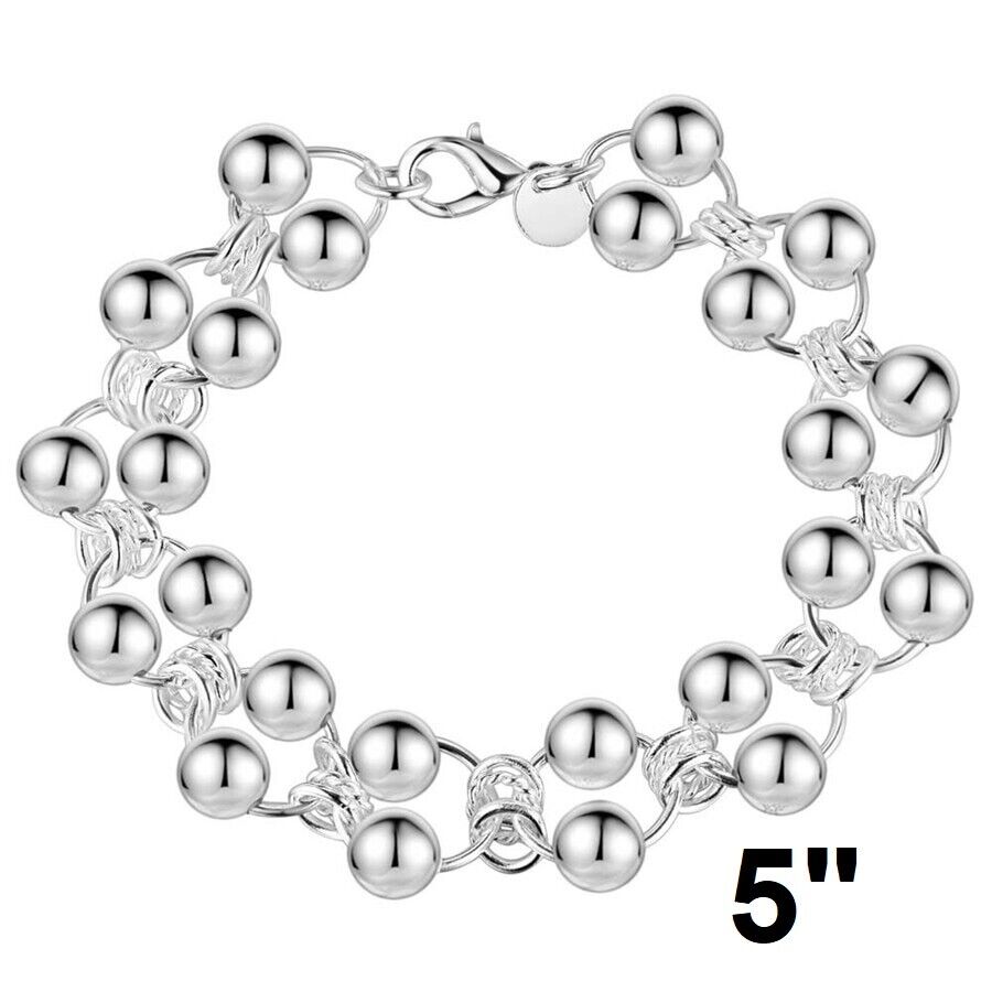 925 Sterling Silver Bead Bracelet Womens Teens Small Sizes 5" 5.5" 6" 7" D295