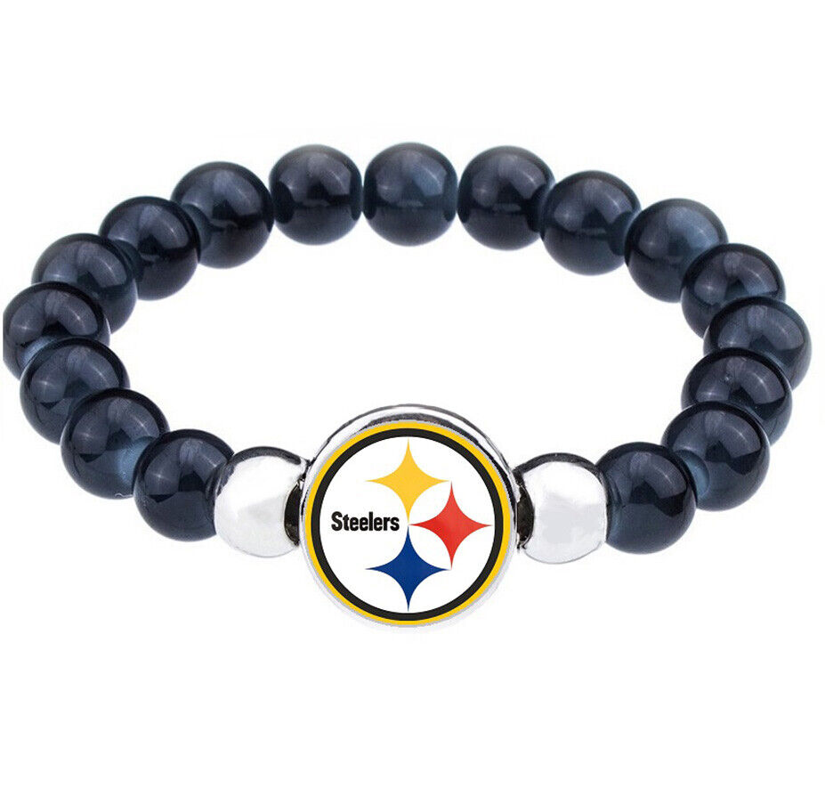 Pittsburgh Steelers Women'S Men'S Black Beaded Link Bracelet Gift D1