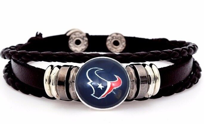 Houston Texans Mens Womens Black Leather Bracelet Football + Giftpg D14-1