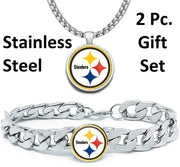 Large Pittsburgh Steelers Mens Gift Set Stainless 24" Necklace Bracelet D4D30