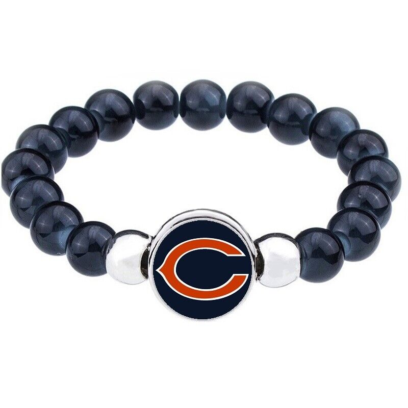 Chicago Bears Women'S Men'S Black Beaded Chain Bracelet + Giftpkg D1-1