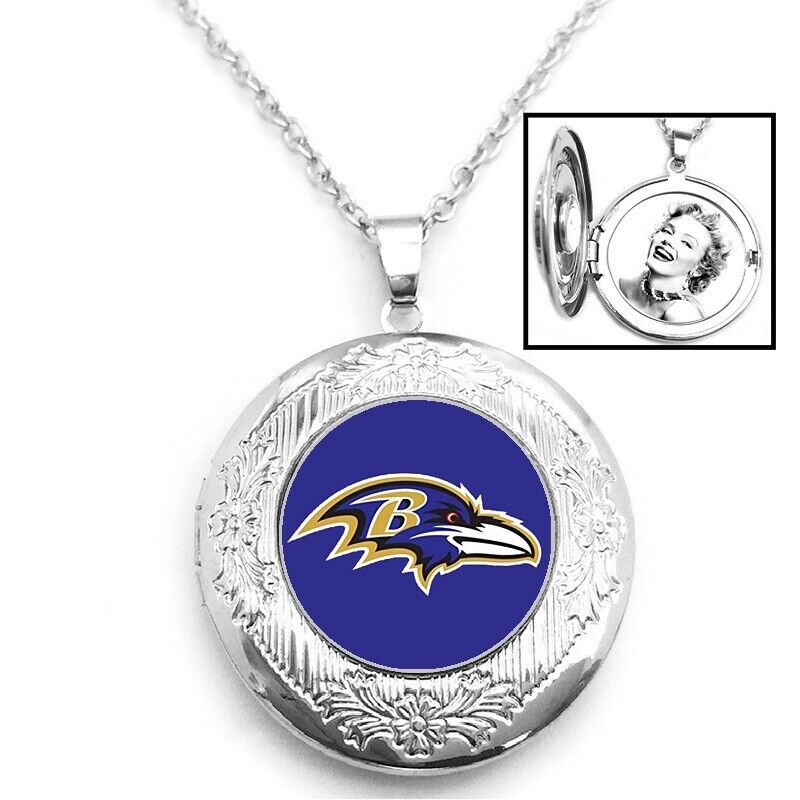 Baltimore Ravens Womens 925 Silver 20" Link Chain Necklace And Photo Locket D16