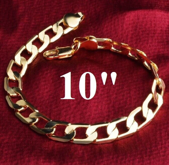 18k Gold Mens Figaro Curb Link Chain Bracelet Large Sizes 8" 8.5" 9" 9.5" 10"