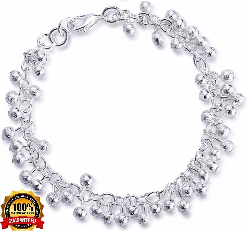 925 Sterling Silver Bracelet Womens Beaded Beads Chain +FreeGiftPkg D518