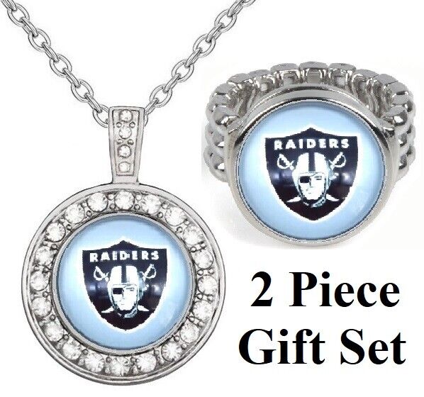 Las Vegas Raiders Gift Set Womens 925 Sterling Silver Necklace And Ring D18D2