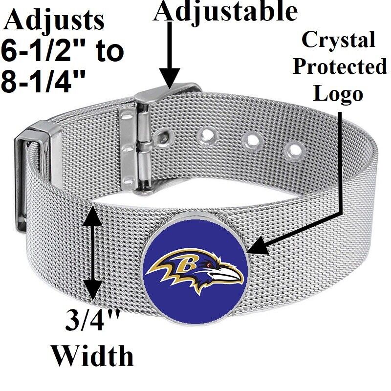 Baltimore Ravens Mens Womens Silver Adjustable Bracelet w Gift Pkg D6