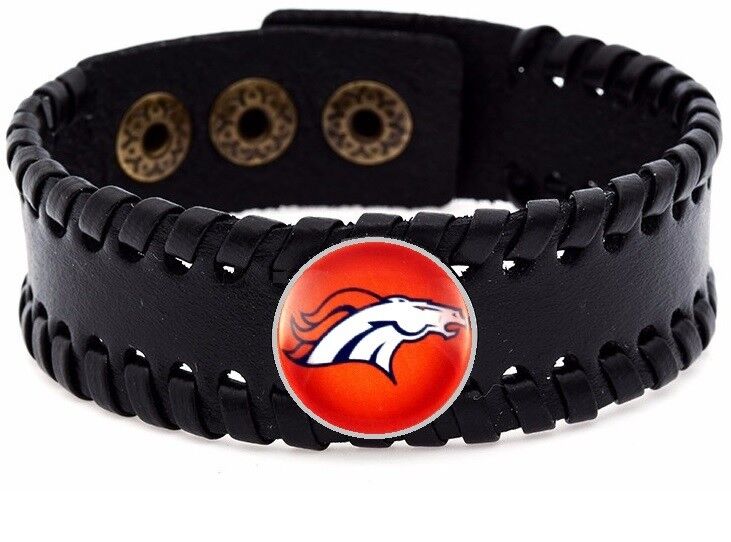 Special Denver Broncos Mens Womens Black Leather Bracelet Football Gift D8