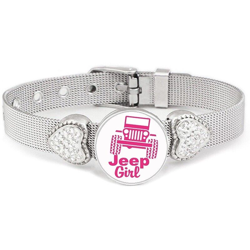 Jeep Girl Womens Adjustable To 7.5" Silver Hearts Bracelet Jewelry Gift D26