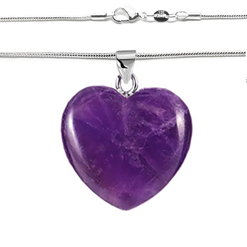 925 Sterling Silver Chain Necklace Natural Amethyst CHAKRAS Crystal Pendant D996