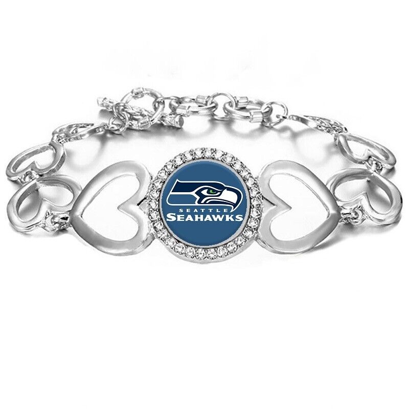 Seattle Seahawks Womens Silver Heart Link Chain Adjust. Bracelet W Gift Pkg D27