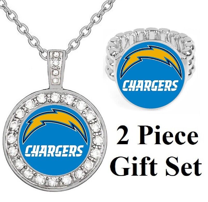 Los Angeles Chargers Gift Set Womens 925 Sterling Silver Necklace And Ring D18D2