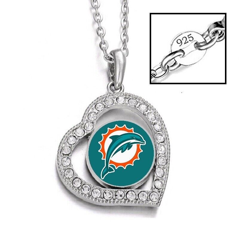 Miami Dolphins Womens 925 Sterling Silver Link Chain Necklace D19