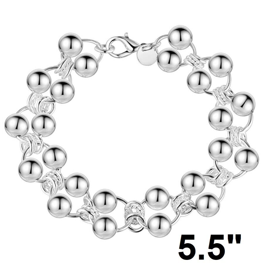 925 Sterling Silver Bead Bracelet Womens Teens Small Sizes 5" 5.5" 6" 7" D295