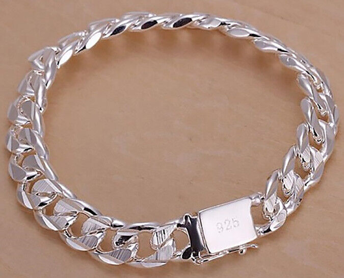 Sterling Silver Womens Mens Bracelet  9" Large Size 10mm Wide Link Chain D481