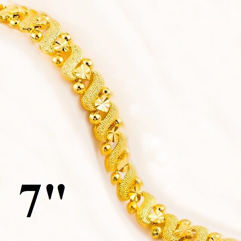 14k Yellow Gold Small 7" Womens 8mm Link Chain Love Hearts Bracelet w GiftP