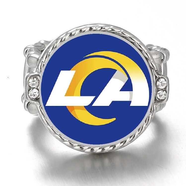 Special Los Angeles Rams Silver Women'S Crystal Accent Football Ring D12