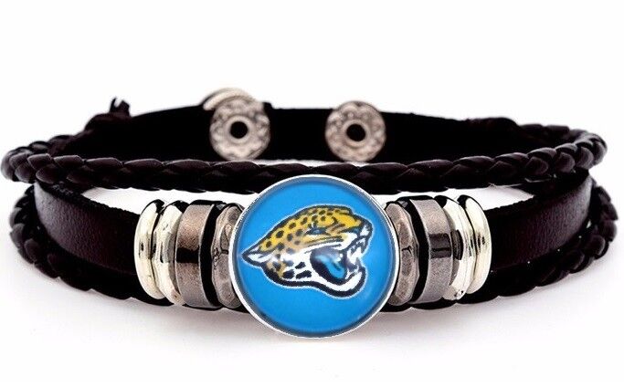 Jacksonville Jaguars Mens Womens Black Leather Bracelet Football + Giftpg D14-1