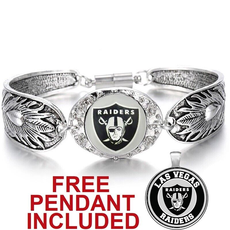 Las Vegas Raiders Women'S Sterling Silver Bracelet Football W Gift Pkg D3