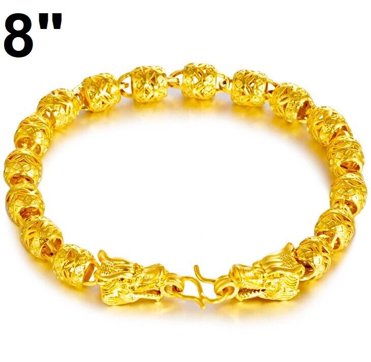 18k Yellow Gold Womens Mens Dragon Link Chain Bracelet 5" 6" 7" 8" 9" Inch D784