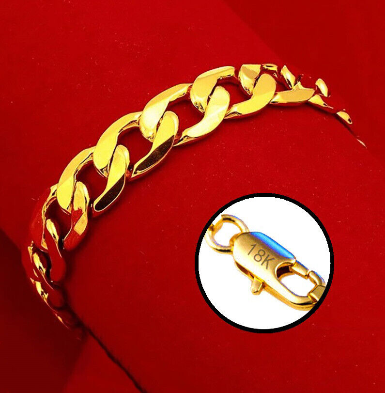 18k Yellow Gold Mens Women's 8mm Curb Link Chain Bracelet w GiftPkg D631