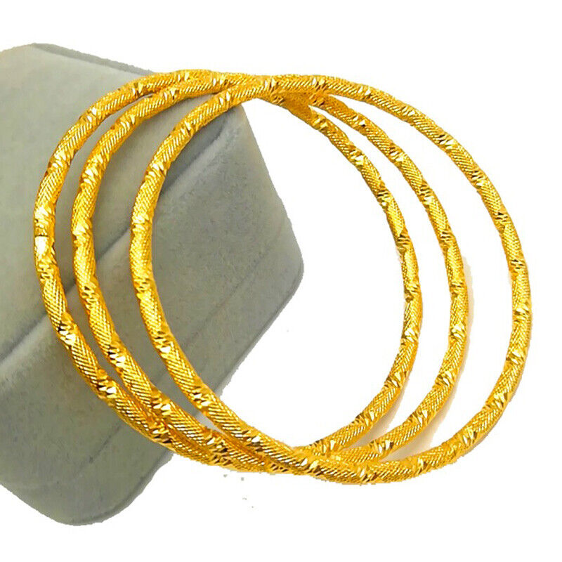 3 PcSet 18k Gold Small Womens Teens SlipOn Stacking Bangles 2-1/2" Dia D985