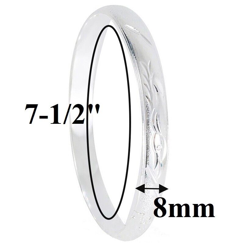 2 PcSet Sterling Silver Elegant Wide 8mm Opening Bangle Bracelet w GiftPkg D737