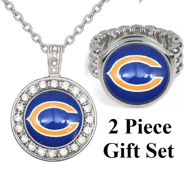 Chicago Bears Gift Set Womens 925 Sterling Silver Necklace With Ring D18D2