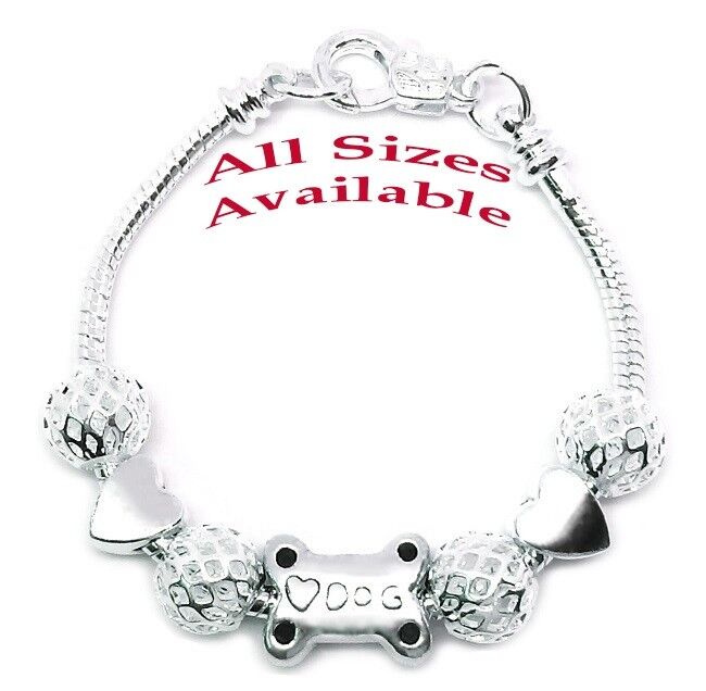 925 Sterling Silver Dog Puppy Lover's Snake Chain Bracelet Small Large Reg Sizes