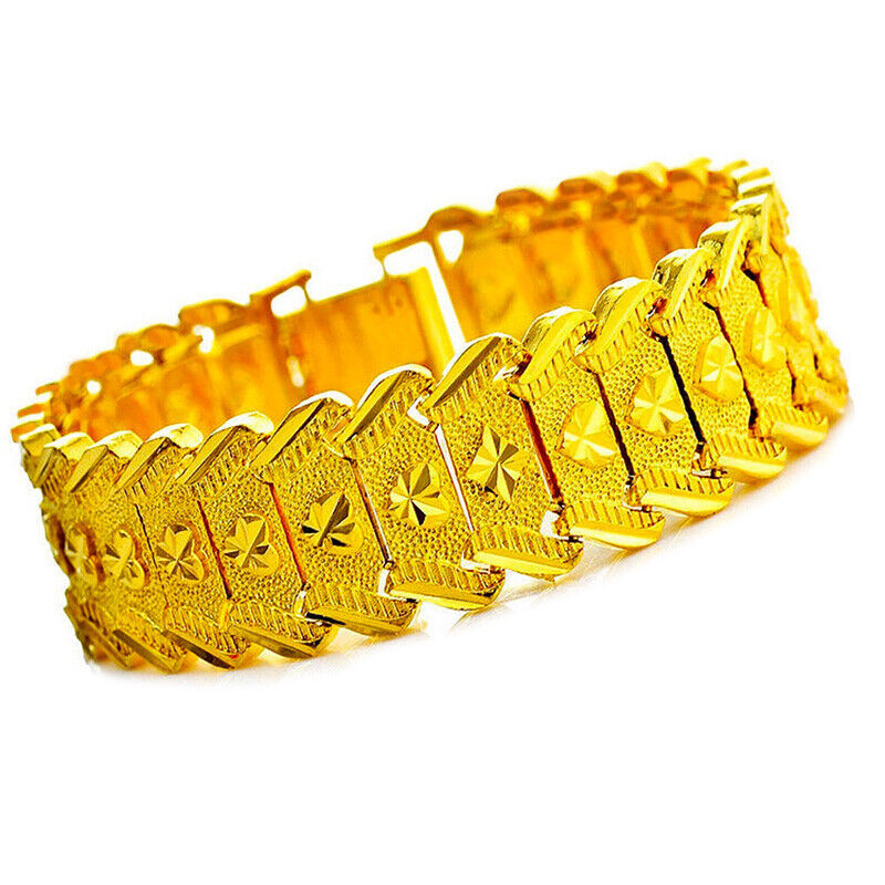 18k Yellow Gold Bracelet Women's Heart Link Chain w Gift Pkg D723