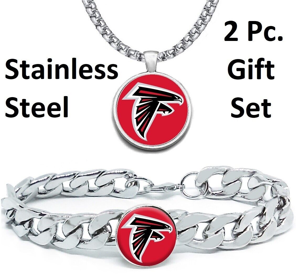 Large Atlanta Falcons Mens Gift Set Stainless 24" Necklace Bracelet D4D30