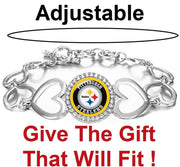 Special Pittsburgh Steelers Womens Silver Heart Link Adjust. Bracelet Gift D27