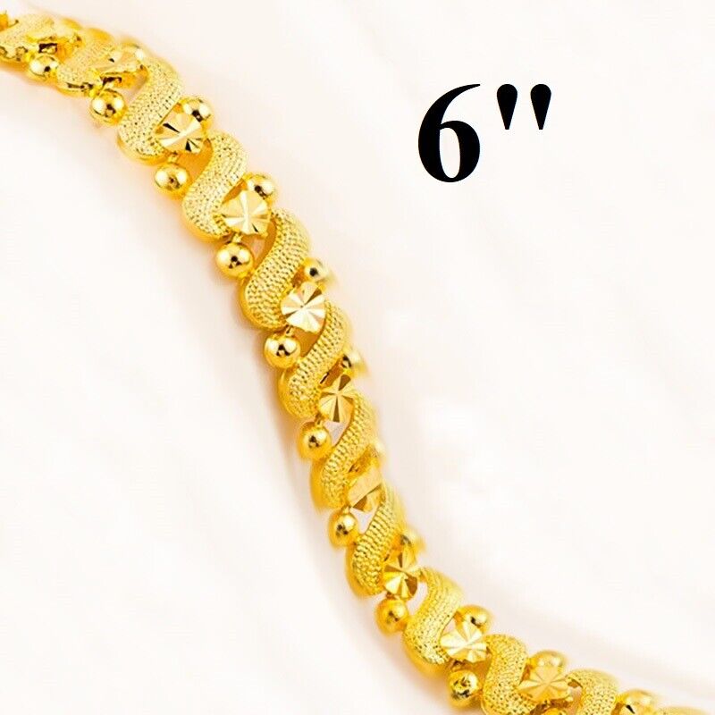 18k Gold Bracelet Womens Teen 5" 6" 6.5" 7" 7.5" 8" Size Heart Chain Linked D899