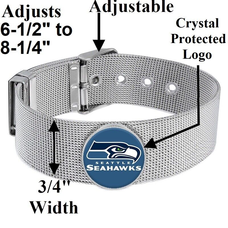 Seattle Seahawks Mens Womens Silver Adjustable Bracelet w Gift Pkg D6