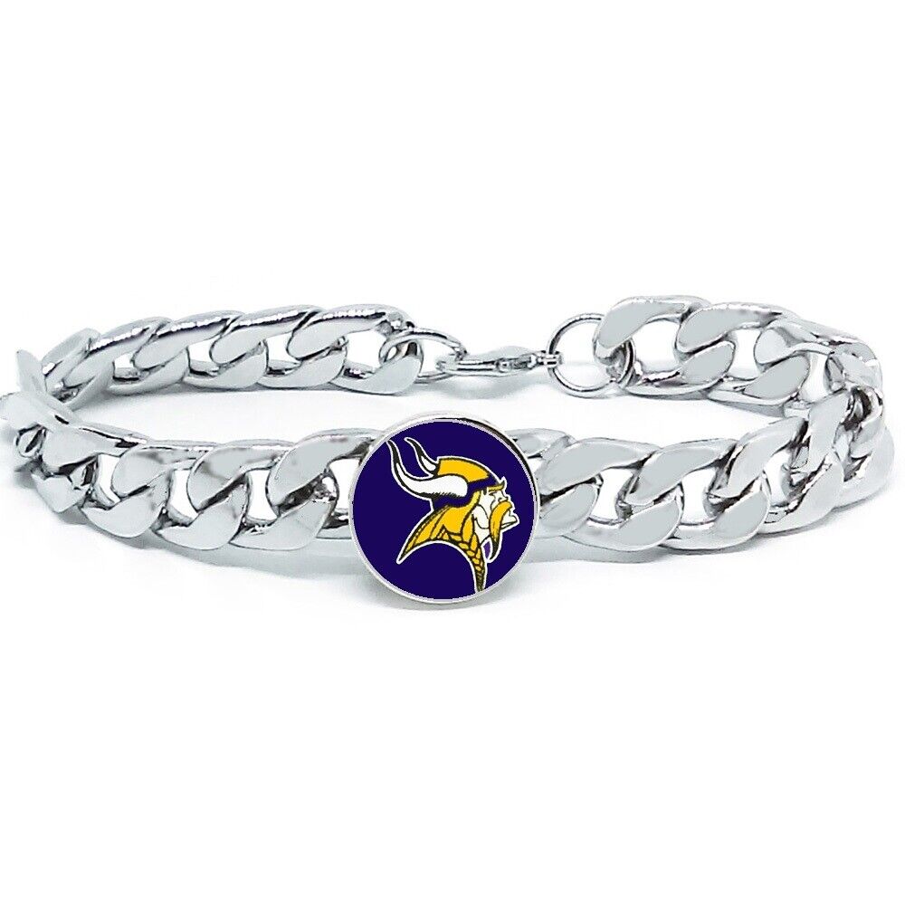 Minnesota Vikings Silver Wide Womens Mens Curb Link Chain Bracelet +Giftpg D4