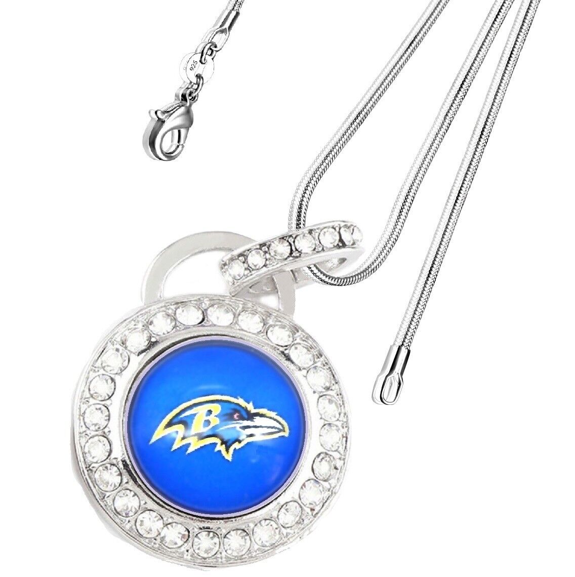 Baltimore Ravens Sterling Silver Womens Link Chain Necklace Crystal Pendant D17