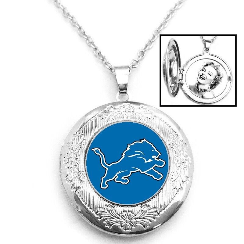 Detroit Lions Womens 925 Silver 20" Link Chain Necklace And Photo Locket D16