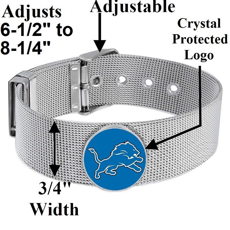 Detroit Lions Mens Womens Silver Adjustable Bracelet w Gift Pkg D6