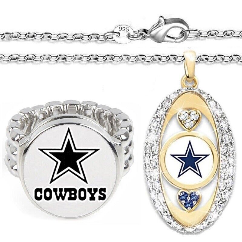 Spicial 2 Pc Set Dallas Cowboys Mens Womens Sterling Necklace With Ring D2D7
