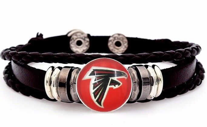 Atlanta Falcons Mens Womens Black Leather Bracelet Football + Giftpg D14-1