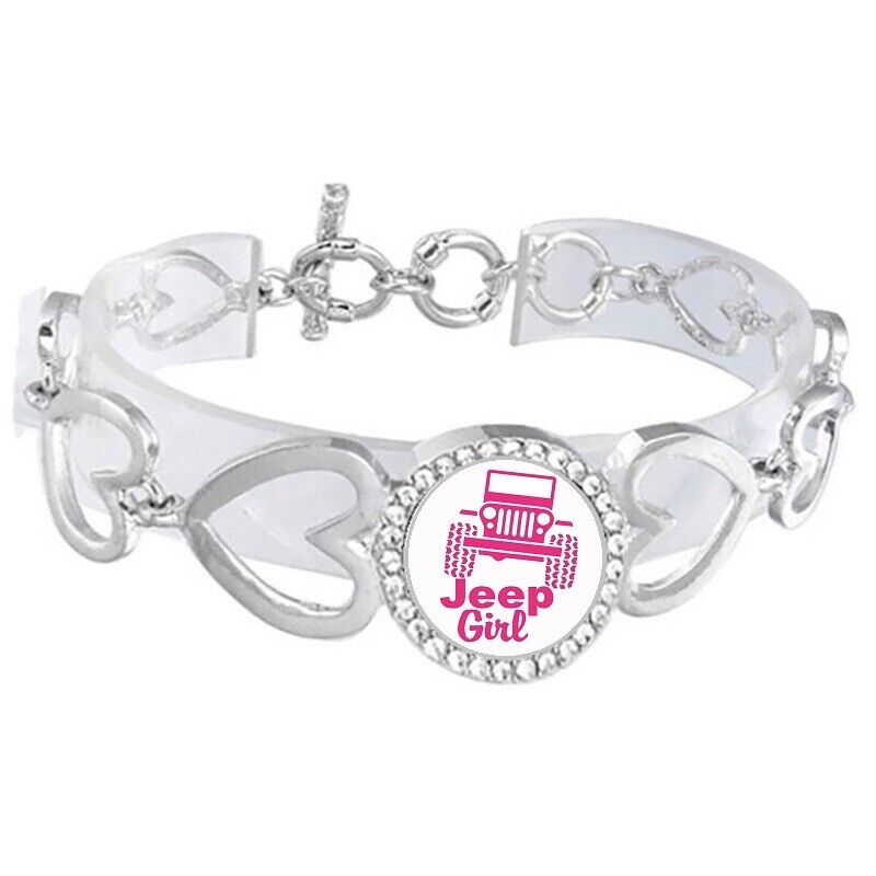 Jeep Girl Womens Silver Heart Link Adjustable Bracelet w Gift Pkg D27