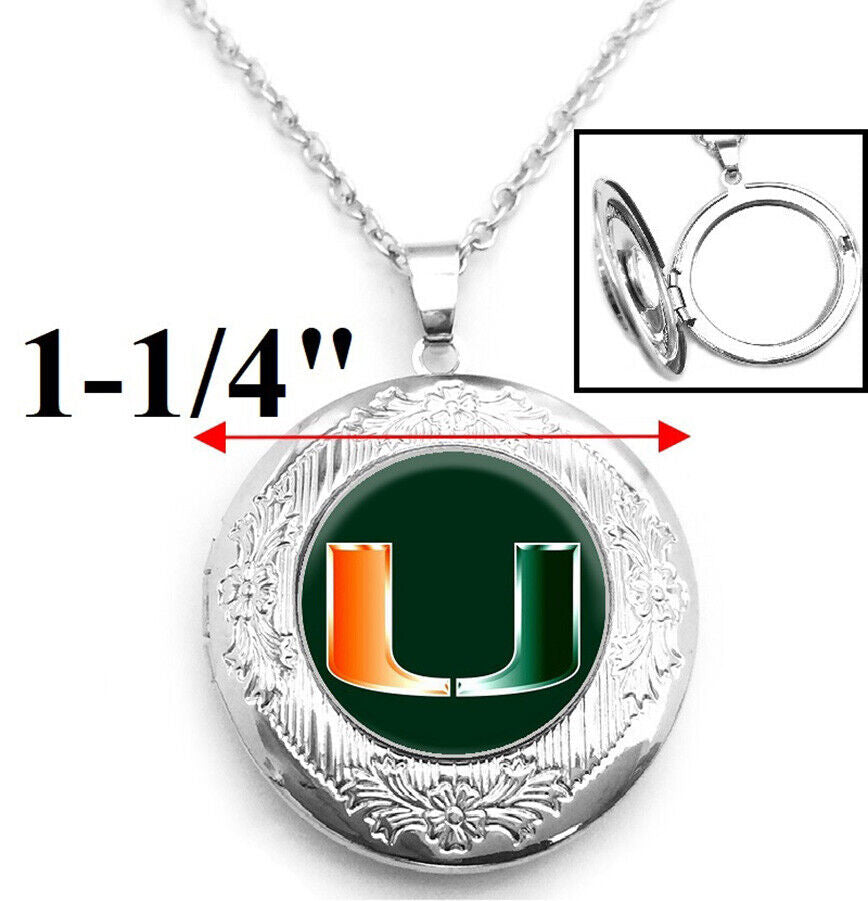 Miami Hurricanes Womens Sterling Silver Link Chain Necklace Locket D16