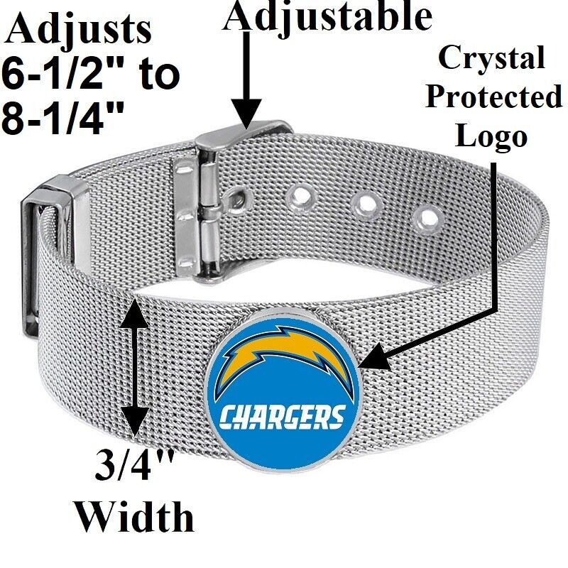 Los Angeles LA Chargers Mens Womens Silver Adjustable Bracelet w Gift Pkg D6