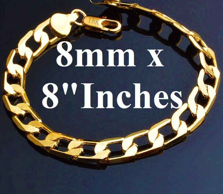 18k Yellow Gold Mens Women's 8mm Curb Link Chain 8" Bracelet w GiftPkg D631