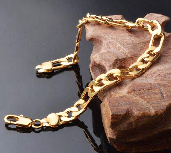 18k Yellow Gold Womens Men's Curb Link Figaro Chain Bracelet w GiftPg D471